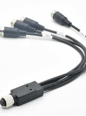 M12 Y型连接器一拖四GX12航空插头焊线接线一拖二线束加工