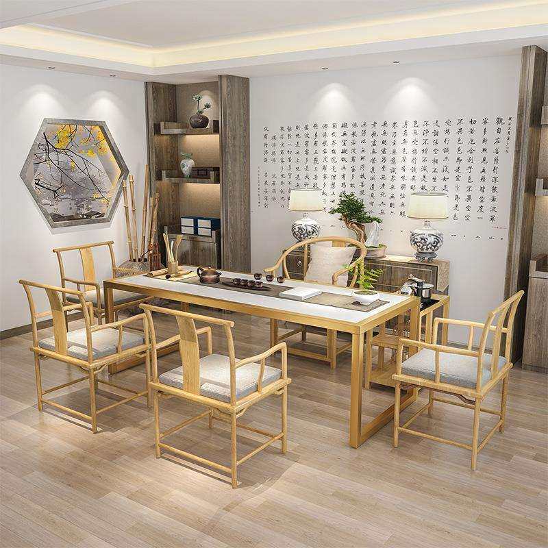 新中式铁艺实木茶桌禅意办公室洽谈泡茶桌简约客厅会客实木茶桌