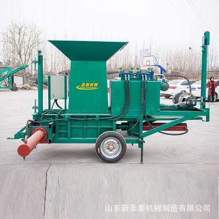 自动化青储黄储秸秆压块机秸秆稻壳双缸压块机蒜皮套袋打包机