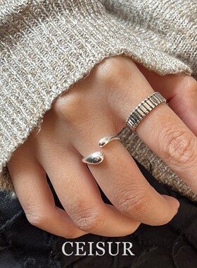 S925纯银素圈开口戒指女小众设计