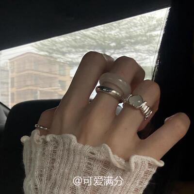 S925纯银清冷感冰透爱心素圈戒指