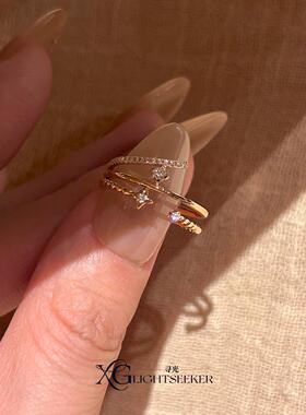 韩系爆闪金色双层星芒戒指2026款