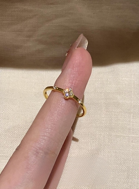 S925纯银韩系金色闪钻四叶花戒指