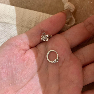 925银Vintage古典鸢尾花银色耳圈