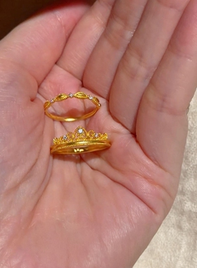 S925纯银法式金色绳结皇冠戒指女