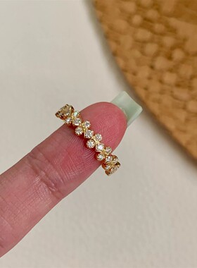 S925纯银韩系小露珠蕾丝锆石戒指