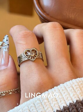 S925银戒指女小众设计vintager中古爱心蕾丝轻奢高级感食指戒指环