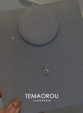 蓝色小方糖吊坠仿钻项链2025新款