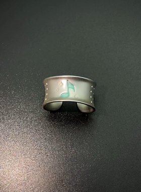 S925纯银中古凹面音乐符号戒指女