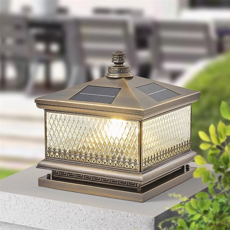 全铜太阳能e柱头灯户外防水门柱灯简约别墅花园围墙灯大门口庭院