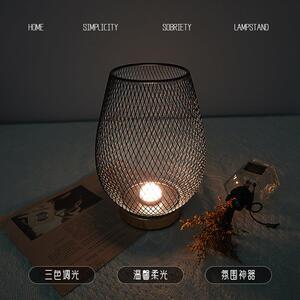 铁艺装饰灯酒吧网格小夜灯创意美式氛围灯卧室床头台灯复古民宿灯