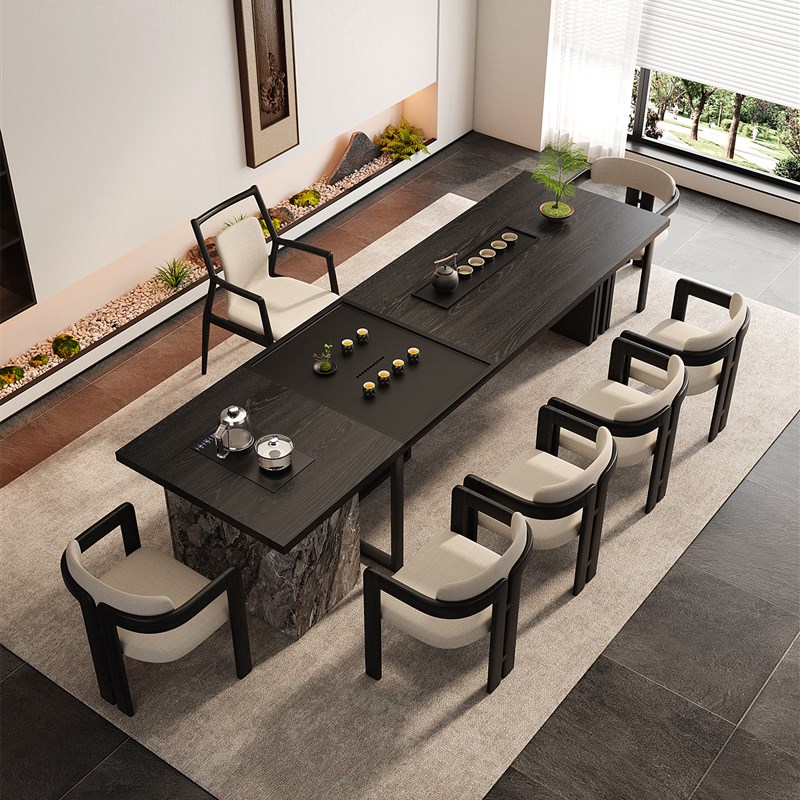 侘寂风实木茶桌椅组合现代简约家用茶台J茶盘一体办公室轻奢高级