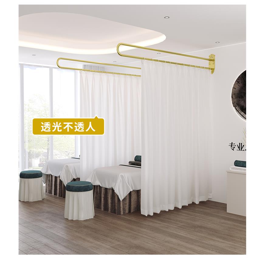 美容院隔断帘杆铁艺U型长杆美容床隔断帘围帘杆T支撑架轨道窗帘杆