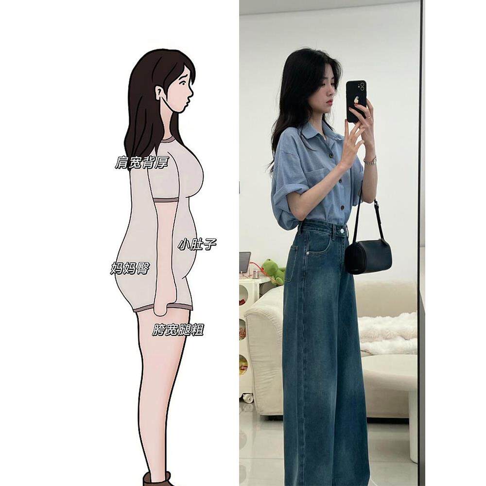 夏装穿搭一整套大码胖mm短袖衬衫上衣阔腿牛仔韩系减龄时尚套装女
