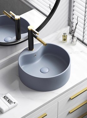 北欧深灰色台上盆家用洗手盆陶z瓷单盆宾馆洗面盘方形圆形洗脸水