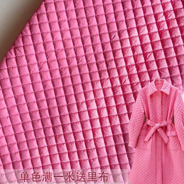 冬季菱形格夹棉布料纯色桃红色棉服外套马甲裙子睡衣棉袄服装面料