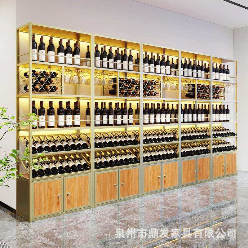 落地酒柜酒架置物架子酒庄酒窖靠墙商用红酒柜多层展示架铁艺