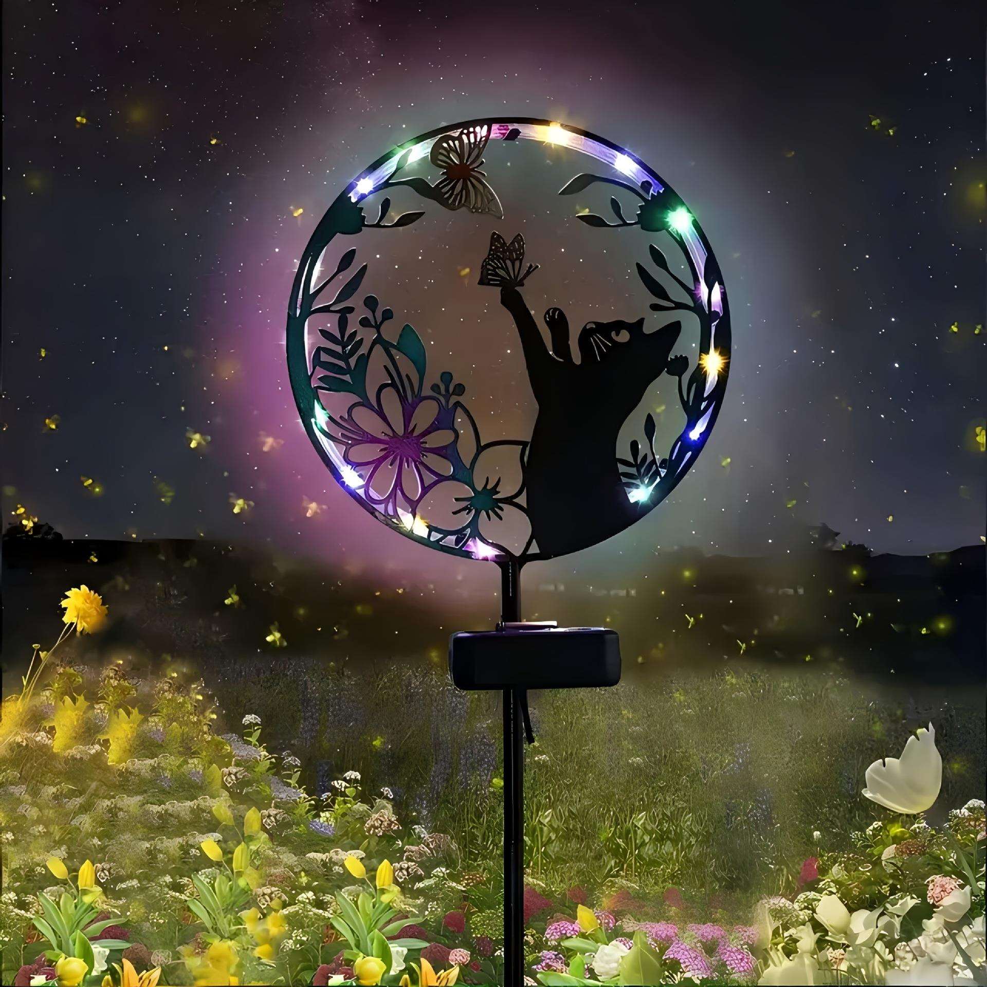 2025新款跨境花园装饰太阳能灯贪玩的猫追逐跨境