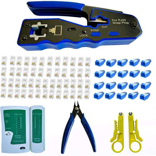 Rj45 Crimp Tool Kit Pass Through and Standard Cat6 Cat6A Cat