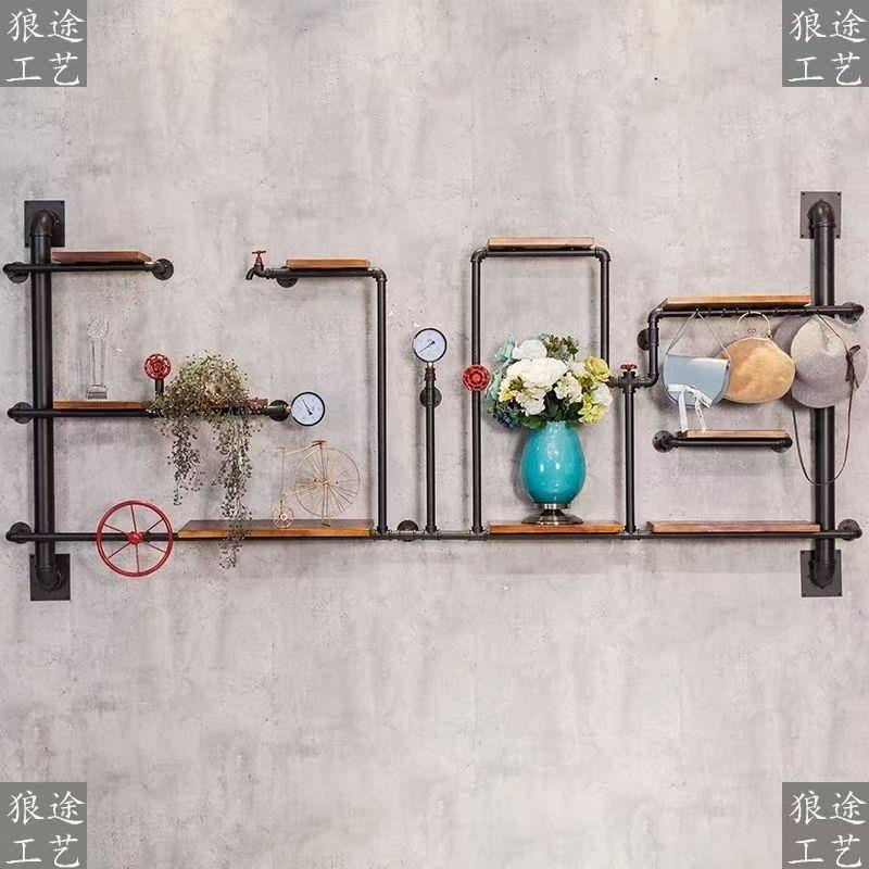 工业风装饰墙架子壁挂式展示架分层隔板铁艺水管置物架多层创意