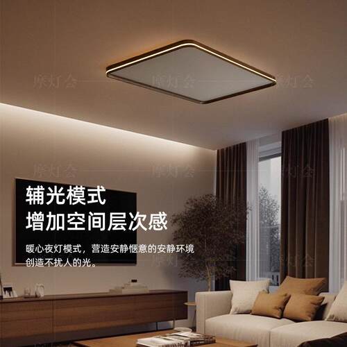 摩灯会 客厅吸顶灯 中古原木风大气长方形全屋中山主灯具简约现代