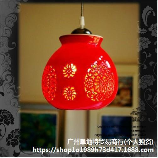 陶瓷中式灯具LED单头小吊灯餐厅走廊吧台玄关门厅阳台红灯笼吊灯