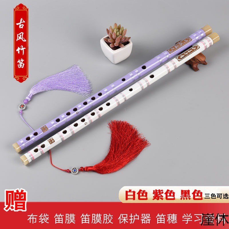 笛子初学横笛 一节零基础入门古E风乐器苦竹笛白紫黑色送挂件