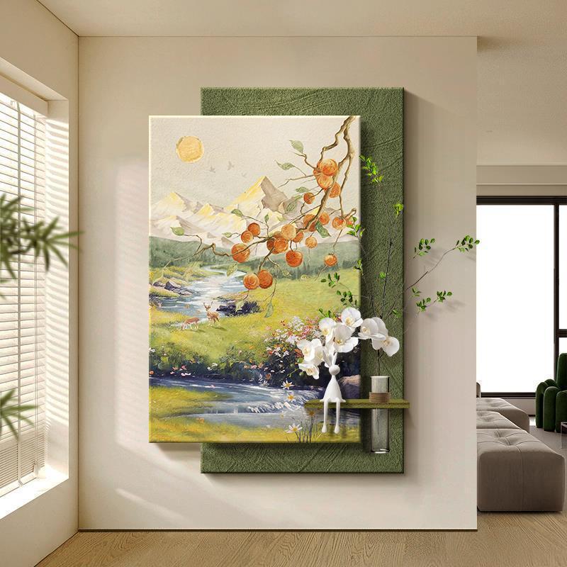 高级感新款玄关走廊风柿柿墙壁水培绿植装饰画寂如意挂画侘道画过