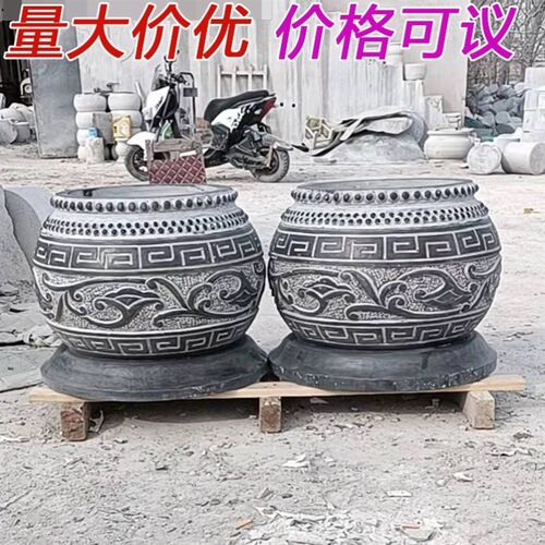 圆鼓石墩柱基石青石鼓石雕可定制天然空心石装饰皮圆墩仿古石柱墩