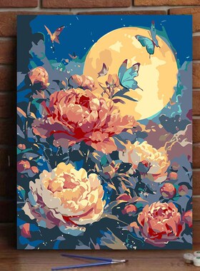 柒彩 diy数字油画风景花卉丙烯手工填色客厅装饰画 浪漫玫瑰
