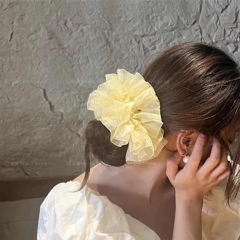 且茉~新款拉满氛围感的芭蕾风~纱质双拼森系优雅大肠圈发圈头饰