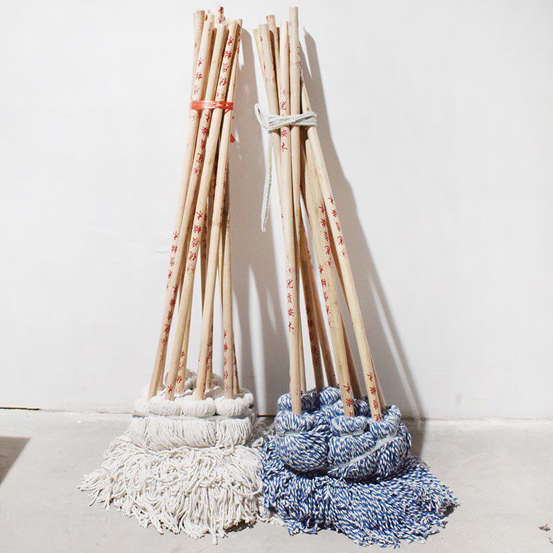 长柄棉线拖把铁箍吸水耐用学校物业工厂加厚圆头老式木杆拖把10把
