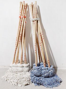 长柄棉线拖把铁箍吸水耐用学校物业工厂加厚圆头老式木杆拖把10把