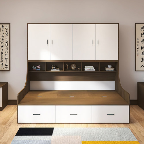 单人床衣柜一体多功能储物儿童小户型榻榻米式床柜组合次卧床定制