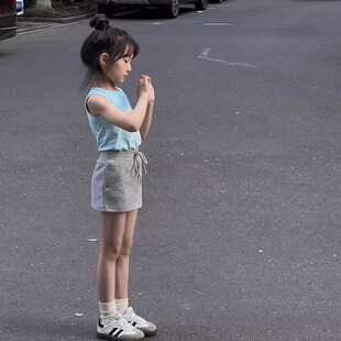 女童夏裙半身裙2024新款韩版短裙儿童灰色包臀裙防走光一步裙伞裙