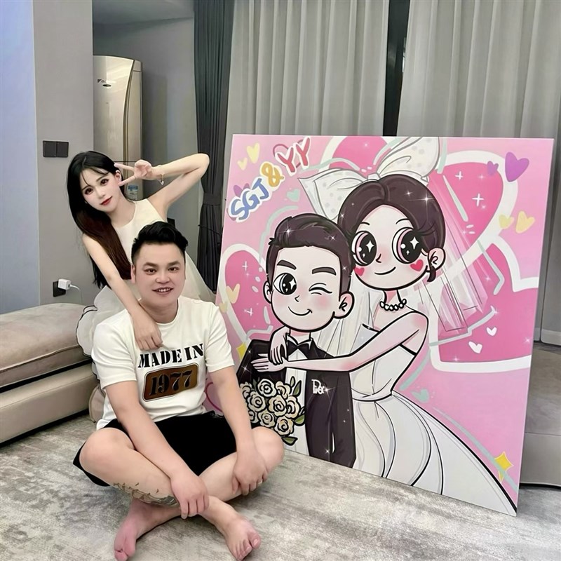 星蝶公主装饰画手绘定制卡通情侣照片打印卧室挂画闺蜜订新婚礼物图片