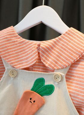 婴儿衣服春季男女宝宝洋气卡通背带裤1岁10个月2儿童衣服春秋套装