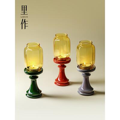 明清玻璃烛台故宫红新中式家用复古礼佛蜡烛底座摆件氛围灯