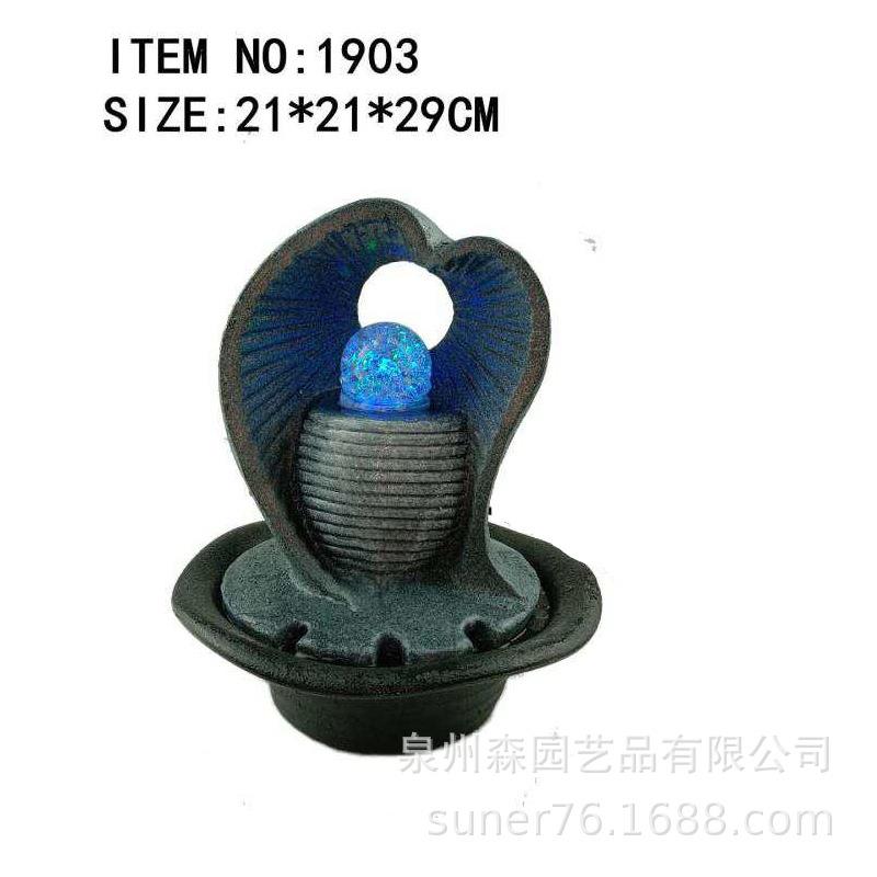 树脂工艺品喷泉LED灯流水摆件简约几何办公室桌面加湿器流水摆件