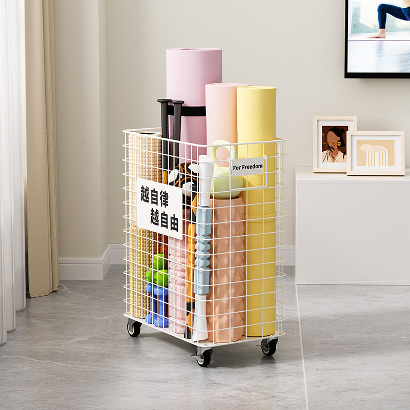 瑜珈垫收纳筐移动健身运动器材篮球足球羽毛球拍置物架脏衣收纳桶