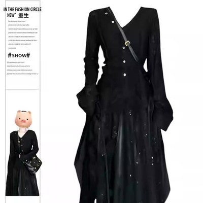 大码胖MM春季新款设计感飘带上衣配A字裙不规则蕾丝半身裙两件套