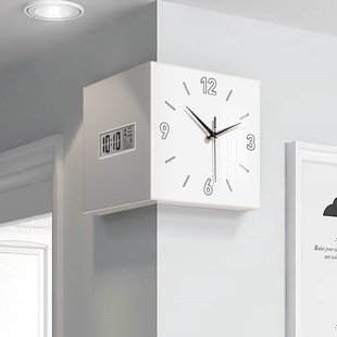 客厅转角双面挂钟万年历电子屏时钟2024新款家用液晶拐角钟表挂墙