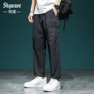 男宽松大码 新款 男士 夏季 潮牌直筒裤 休闲裤 锥形九分裤 百搭黑色工装