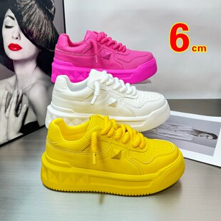 黄色鞋子2024新款爆款厚底真皮女鞋夏款小白鞋牛皮百搭配裙子板鞋