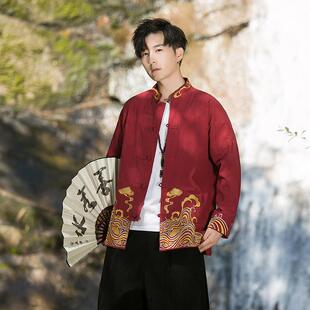 新中式男装红色外套中国风唐装男款汉服婚服上衣男士订婚礼服衣服