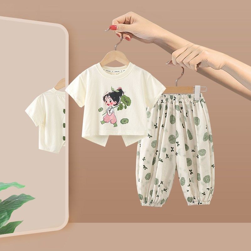 女宝宝夏套装2025新款韩系小童薄款女孩夏日穿搭女童短袖裤子衣服