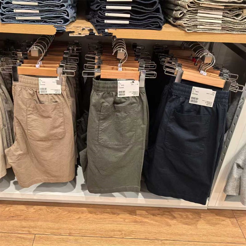 男装女装麻混纺松紧短裤休闲棉麻中裤25春夏新款直筒裤子R477515