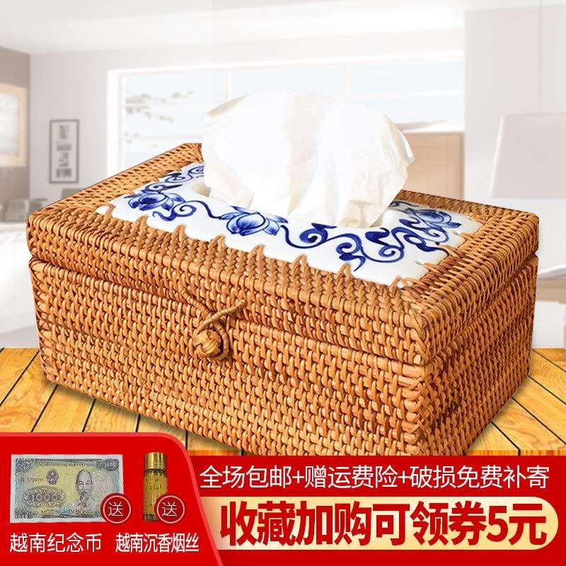 北欧桌面收纳纸巾盒藤编客厅茶几毛绒/玩偶/公仔/布