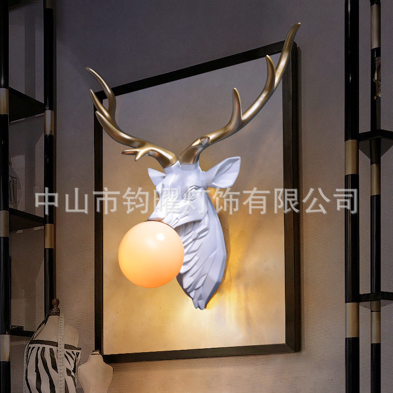 简约鹿头壁灯欧式复古别墅客厅墙壁灯过道酒店艺术创意装饰灯具
