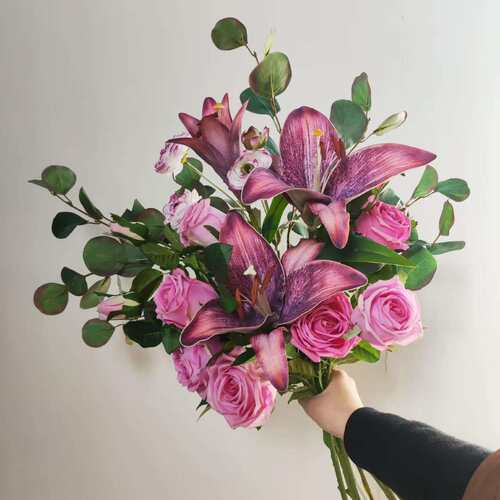 M398手感玫瑰玫紫色花束前台桌花客厅办公室仿真花亚马逊样板间